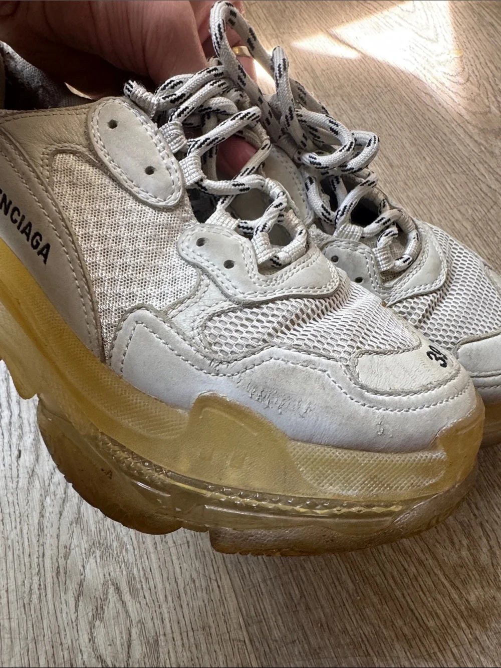 Balenciaga Triple S Sneakers in Off-White with Yellow Sole